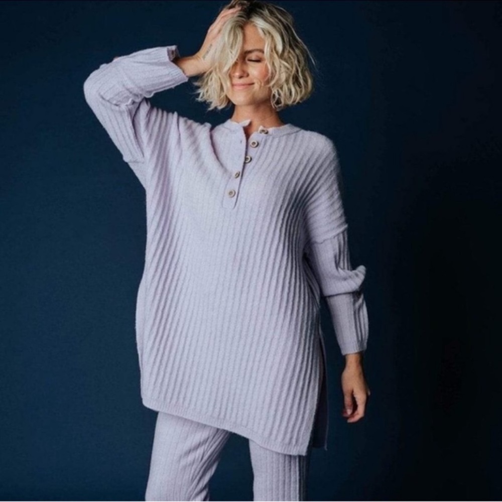 Free People Around The Clock Henley Pullover Sweater In Light Purple Lavender S
